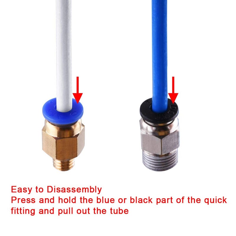 SIQUK 4 Pieces Teflon Tube PTFE Tubing(1 Meter) with 8 Pieces PC4-M6 Fittings and 8 Pieces PC4-M10 Male Straight Pneumatic PTFE Tube Push Fitting Connector for 3D Printer 1.75mm Filament - Image 4
